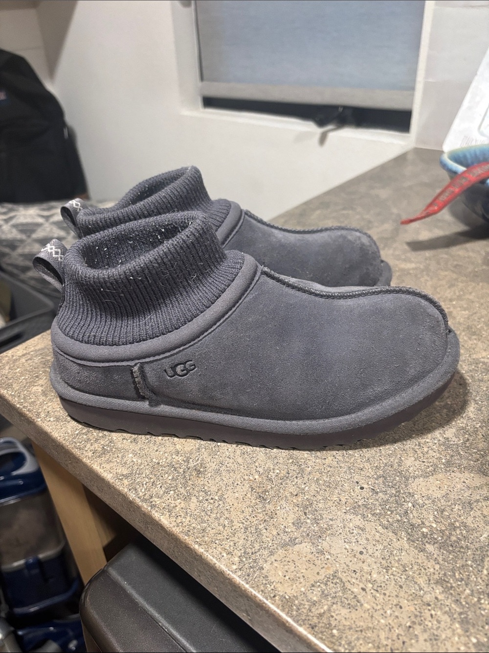 UGG Kids Slip-On Suede Ankle Boots in Charcoal